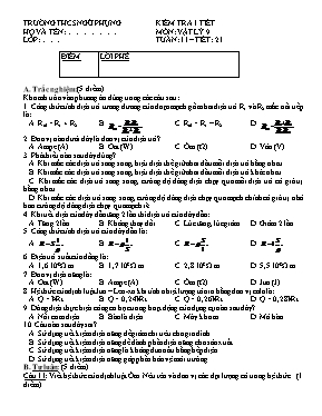 Đề và đáp án kiểm tra một tiết Vật lí lớp 9 - Năm học 2016-2017